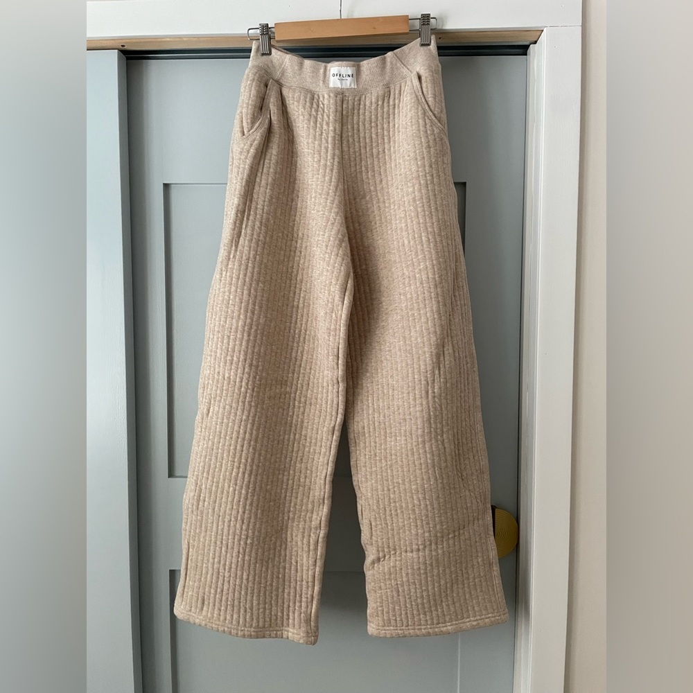 Offline by Aerie Cream Ribbed Lounge Pants